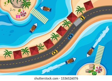 Set of aerial view scenes illustration