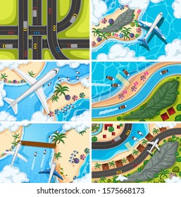 Set of aerial view scenes illustration
