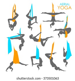 Set of aerial yoga. Yoga logo template design idea 