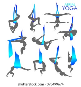 Set of aerial yoga. Yoga template design idea 