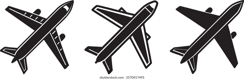 Set of Aeroplan icon vector. Airplane sign and symbol. Flight transport symbol, Travel sign.
