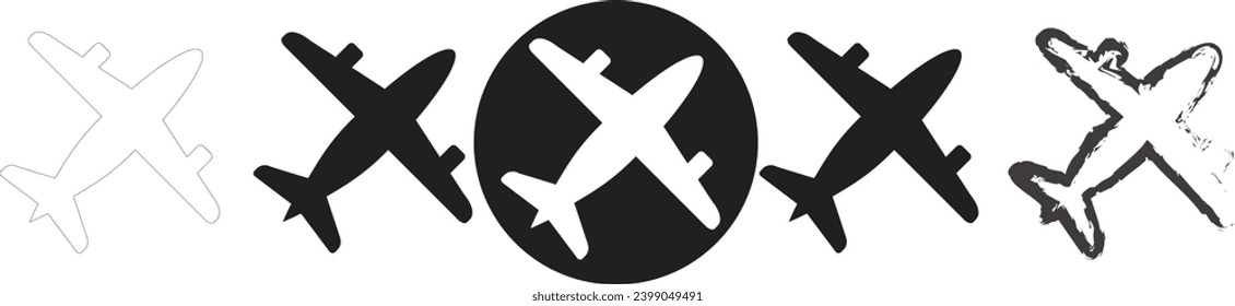 Set of Aeroplane (Airplane) icons for Web and Mobile App. Aeroplane Symbol and Sign, Flying transport symbol, Airplane travel sign.  Vector Illustration
