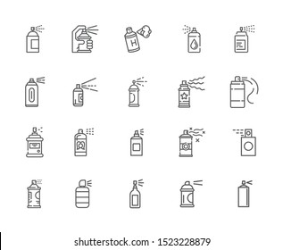 Set of aerosol Related Vector Line Icons. Includes such Icons as spray, perfume, smell, stink, dichlofos, pleasant smell, hairspray, aerosol, beauty, health, hairstyle, makeup - vector