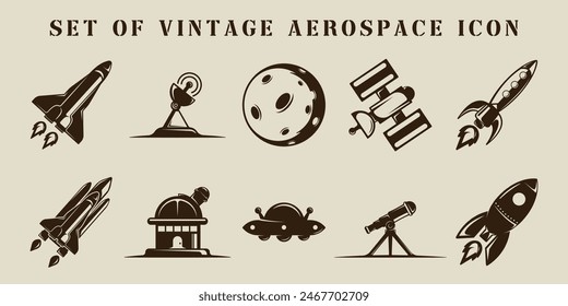 set of aerospace vintage icon vector illustration template graphic design. bundle collection of various astronomy sign or symbol for future technology astrology with retro style