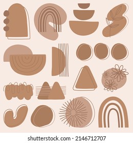 Set of aesthetic boho elements. Isolated vector boho elements. Stylish elements in vector. Boho aesthetics.