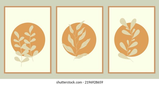 set of aesthetic boho wall decor designs. design template with leaf silhouette elements