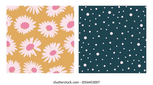 Set Aesthetic Contemporary printable seamless pattern with abstract Minimal elegant brush chamomile shapes . Colorful boho background in minimalist mid century style vector Illustration wall