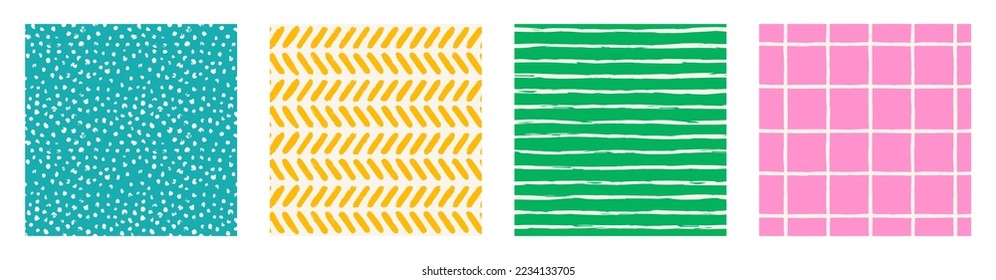 Set of Aesthetic Contemporary printable seamless pattern with abstract Minimal elegant line brush stroke shapes and line in vibrant colors.