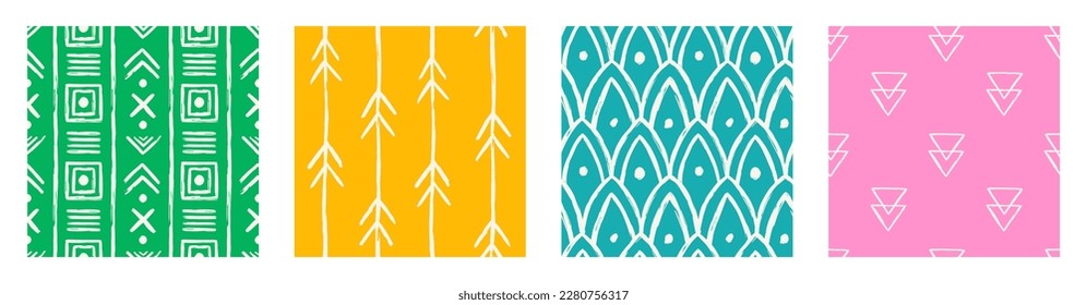 Set of Aesthetic Contemporary printable seamless pattern with abstract Minimal elegant line brush stroke shapes and line in vibrant colors.