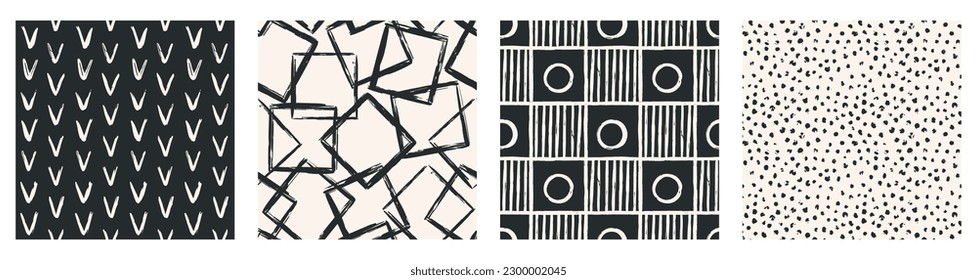 Conjunto de patrón estético contemporáneo imprimible sin fisuras con formas abstractas de pincel de línea minimalista elegante y línea en colores desnudos.