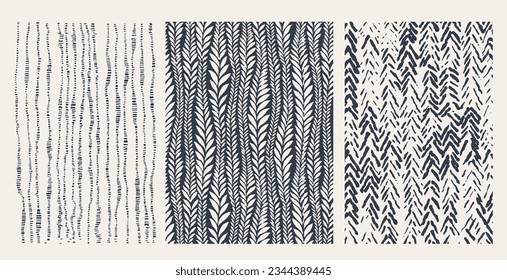 Set Aesthetic Contemporary Printable Seamless Pattern. Abstract Minimal Elegant Line Brush Stroke Shapes and Line in Indigo Colors. Grey Boho Background in Minimalist Mid Century Style Vector.