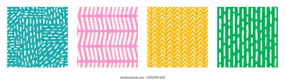 Set of Aesthetic Contemporary printable seamless pattern with abstract Minimal elegant line brush stroke shapes and line in vibrant colors.