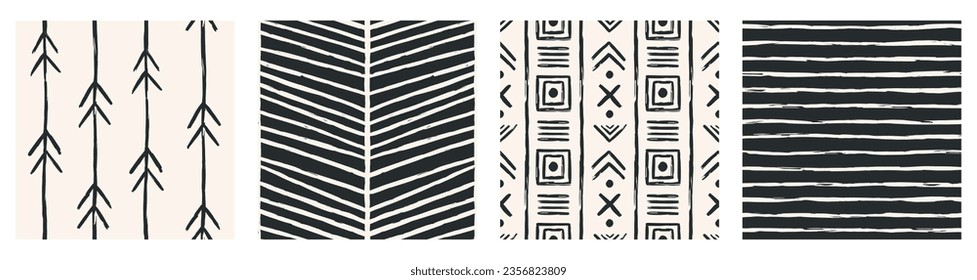 Set of Aesthetic Contemporary printable seamless pattern with abstract Minimal elegant line brush stroke shapes and line in nude colors.