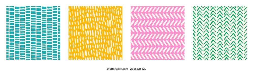 Conjunto de patrones estéticos contemporáneos imprimibles sin fisuras con formas abstractas de pincel de línea minimalista elegante y línea en colores vibrantes.