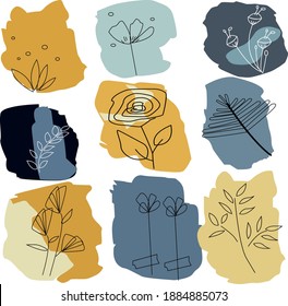 Ästhetisches Element in pastellfarbener Farbe.Lineares, florales, nahtloses Muster mit abstrakten Formen für Druck, Stoff, Tapete.Handgezeichnet floraler Hintergrund. Vektorgrafik.