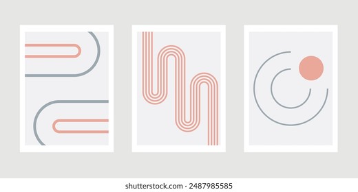 Un conjunto de estética de pósters abstractos geométricos de color simple .Diseño para el Fondo de pantalla, decoración de la pared, fondo, cubierta, impresión, tarjeta