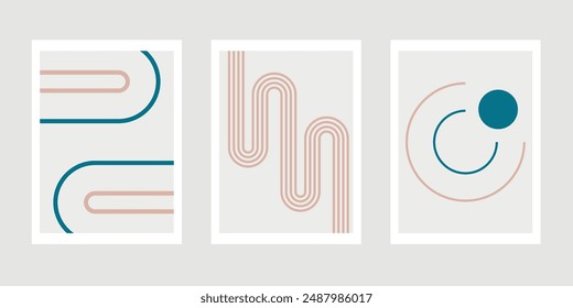 Un conjunto de estética de pósters abstractos geométricos de color simple .Diseño para el Fondo de pantalla, decoración de la pared, fondo, cubierta, impresión, tarjeta