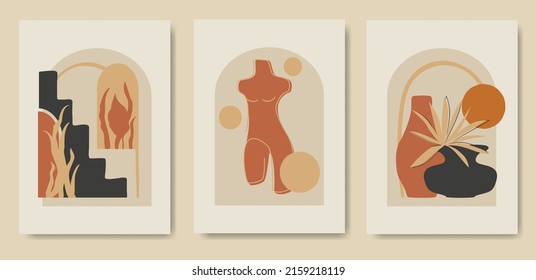 Set of aesthetic illustrations with abstract elements