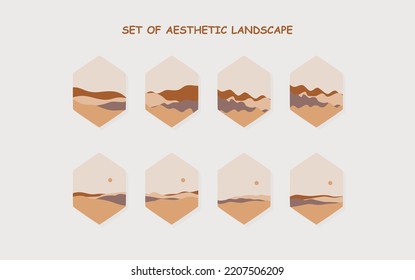 set of Aesthetic landscape. abstract boho landscape