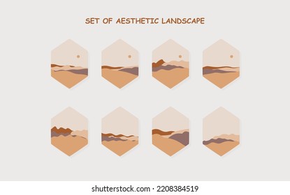 set of Aesthetic landscape. abstract boho landscape