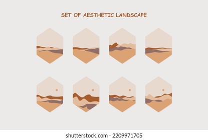 conjunto de paisajes estéticos. paisaje boho abstracto