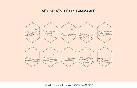 set of aesthetic landscape. abstract line landscape