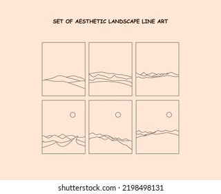 set of aesthetic landscape line art