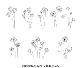 Set of Aesthetic Line Art Flowers