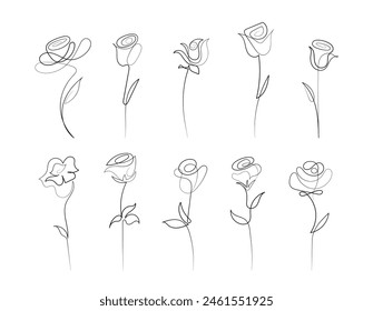 Set of Aesthetic Line Art Rose