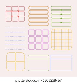 Set of aesthetic linear geometric frames. Modern minimalist decorative vector frames, dotted lines, grids for social media, print