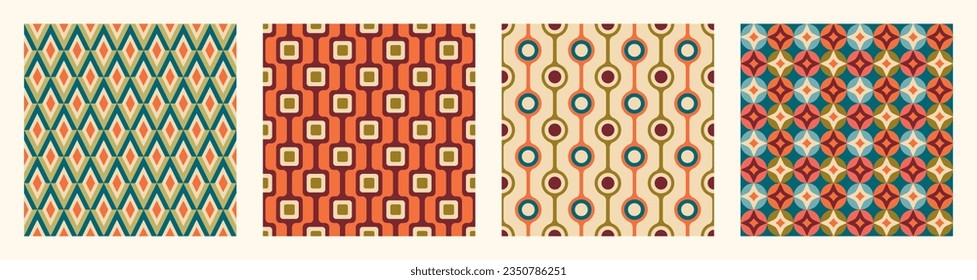 Set of Aesthetic mid century printable seamless pattern with retro design. Decorative 50`s, 60's, 70's style Vintage modern background in minimalist mid century style for fabric, wallpaper or wrapping