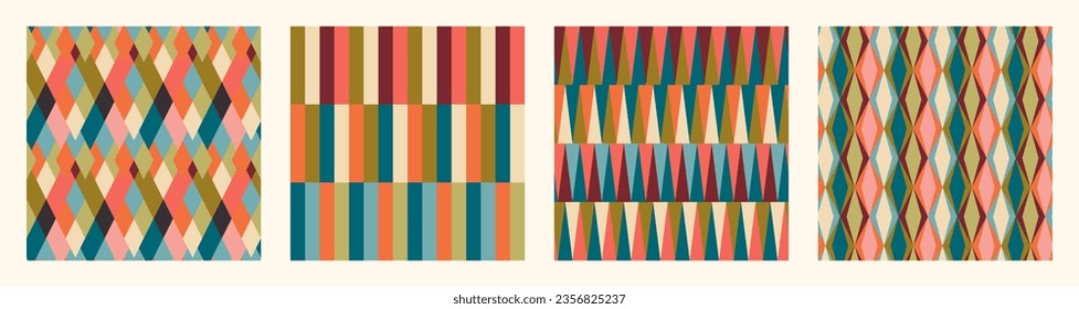 Conjunto de patrones estéticos imprimibles a mediados de siglo sin fisuras con diseño retro. Decorativo estilo años 50, 60, 7000 Viejo fondo moderno de estilo minimalista de mediados de siglo para tela, papel pintado o envoltura