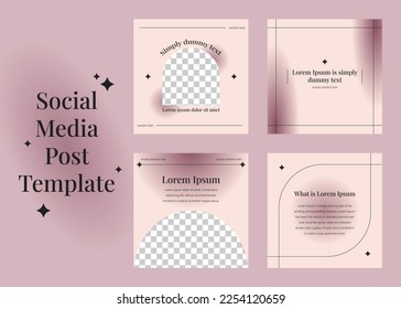 Set of aesthetic minimal square banner template for social media post. Editable microblog carousel slides template collection. Pastel pink gradient backdrops. Trendy backgrounds