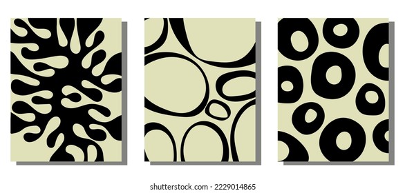 Set of aesthetic minimalist artistic abstract posters. Composition vintage circle, lines, drops. Vector illustration