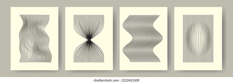 Set of aesthetic minimalist artistic geometric compositions. poster vintage line wave. Vector illustration