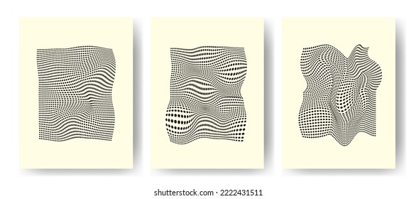 Set of aesthetic minimalist artistic geometric compositions. poster vintage line wave. Vector illustration