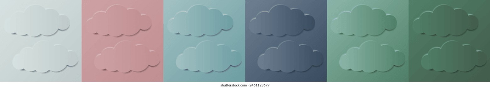 Set of aesthetic pastel color background frame with clouds in minimalistic design