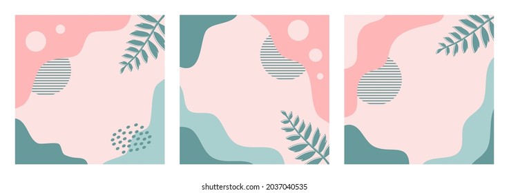 Set of aesthetic pink abstract background, shape, doodle on pastel color for banner, flyer, social media, post, feed, template, cover, print. Trendy modern organic background with copy space text.