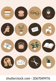 A set of aesthetic stickers. Diary stickers. Social media icons