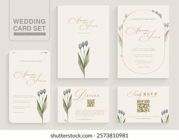 Set of Aesthetic Wedding Invitation Template with Flower Arrangement