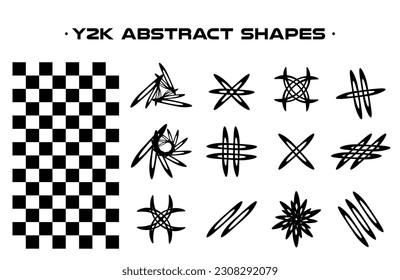 Set with Y2K elements. Aesthetic abstract vector shapes. Simple