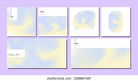 Set of Aesthetic Yellow and Blue gradient square card and banner templates. Modern and trendy backgrounds for designs. Pastel colors in fluid wave motion. Editable Vector Illustration.