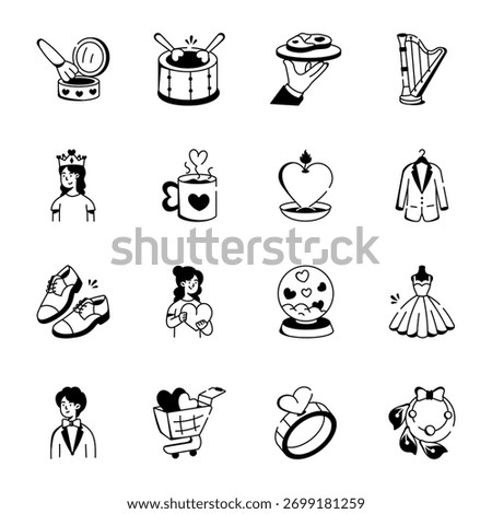 Set of Affection and Love Sketchy Style Icons

