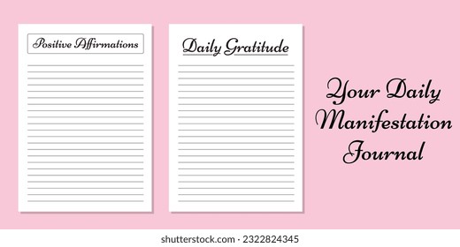 Set affirmation journal, manifestation, and gratitude planner template.