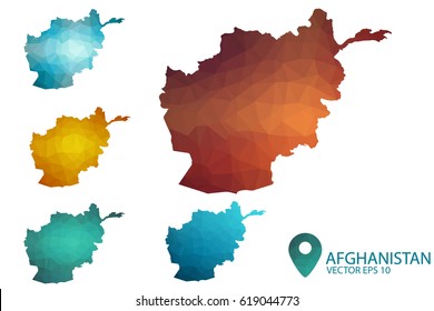 Set of Afghanistan maps. Bright gradient map of country in low poly style. Multicolored country map in geometric style for your infographics. Vector illustration eps 10.