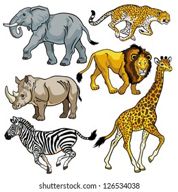 Set With Africa Animals,beasts Of Savanna,pictures Isolated On White Background,vector Illustration