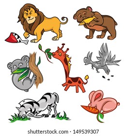 set with africa animals,beasts of savanna,pictures isolated on white background,vector illustration