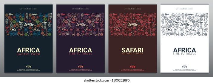 Set of Africa banners. Safari Park. Colorful illustration with hand draw doodle Background