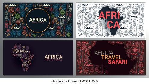 Set of Africa banners. Safari Park. Colorful illustration with hand draw doodle Background