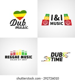 Set of africa flag logo design. Jamaica dub music vector  template. Colorful dub time company concept